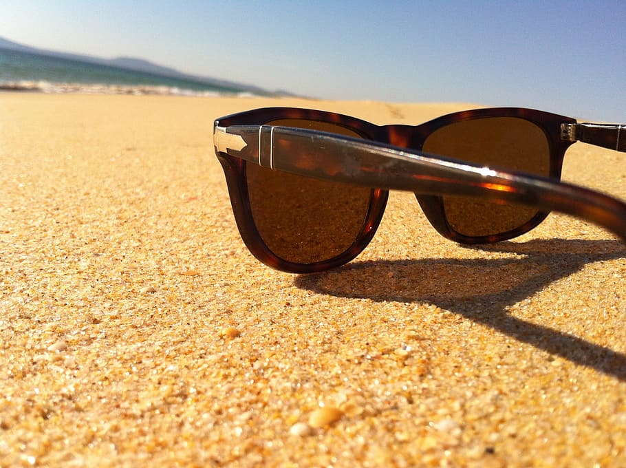 black frame sunglasses, sand, beach, nature, light, portugal HD wallpaper