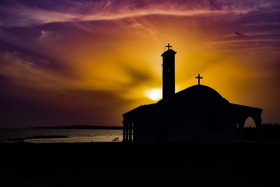 sunset, dusk, evening, silhouette, light, sky, clouds, colorful HD wallpaper