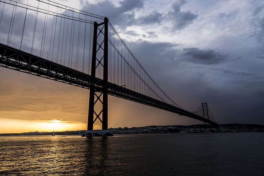 lisabon, tejo, mood, sunset, clouds, abendstimmung, silhouette HD wallpaper