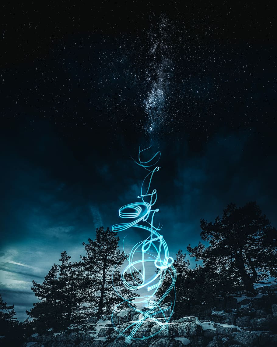 Night Sky Star at Caussols  grafixartphoto, silhouette of trees and waterfalls under stars HD wallpaper
