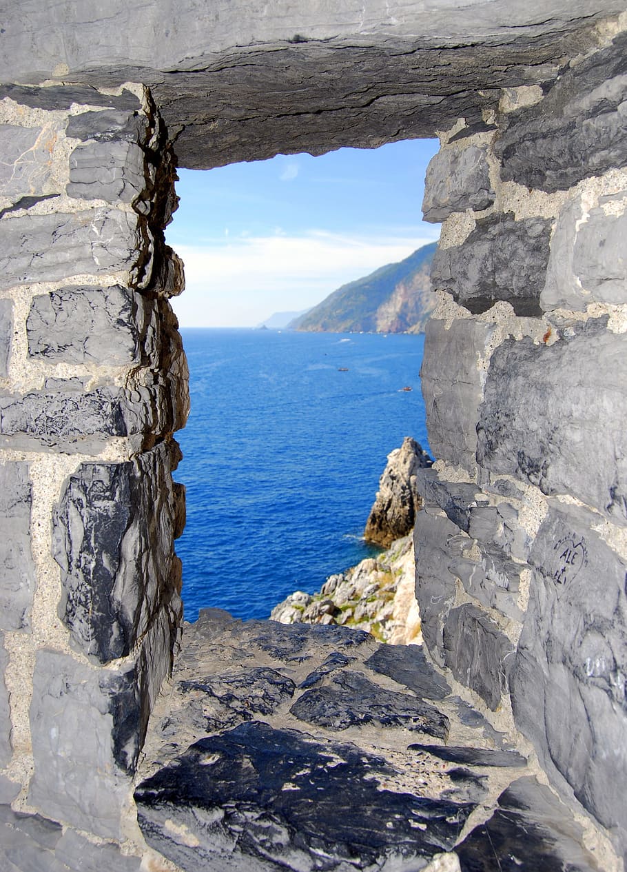window, sea, scoglio, sky, mountain, porto venere, liguria, HD wallpaper