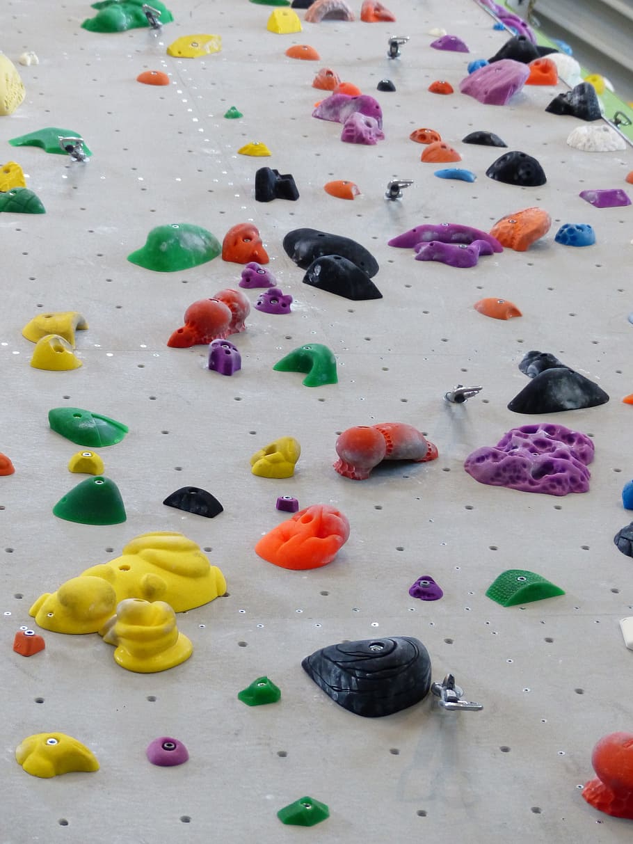Climbing, Colorful, climbing holds, climbing wall, climbing hall