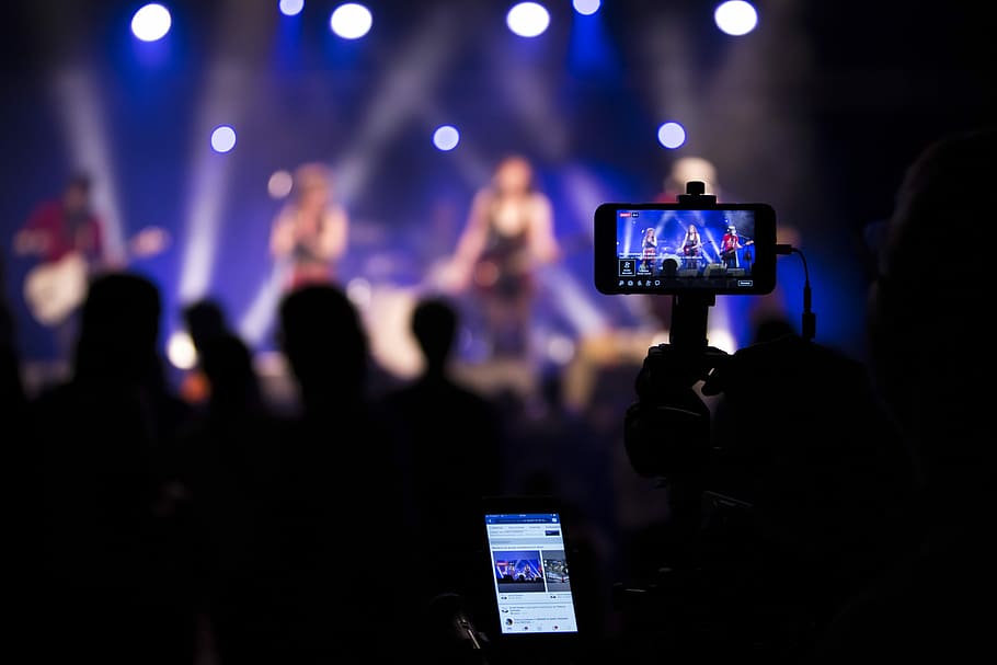people taking videos during concert, person taking photo of band on stage HD wallpaper