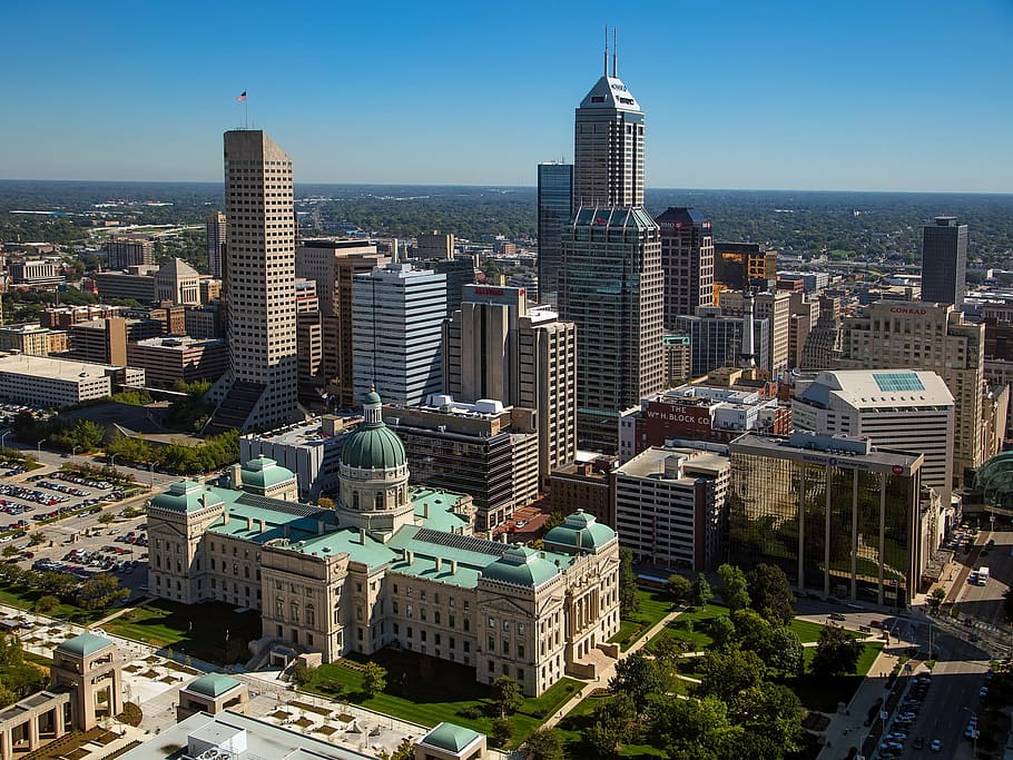 aerial photo of concrete buildings during daytime, indianapolis