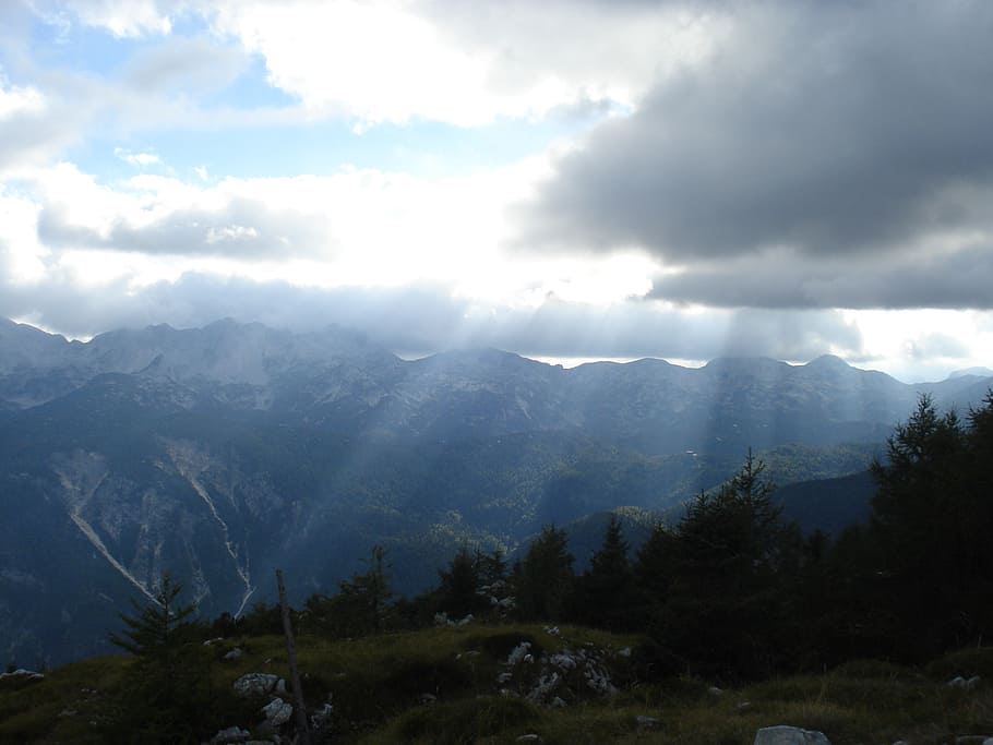 slovenia, mountains, view, light rays, clouds, evening, morning HD wallpaper