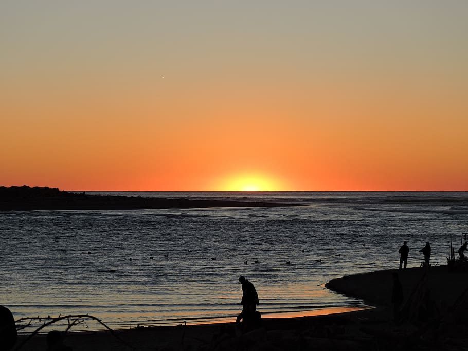 sunset, orange, coast, oregon, silhouette, landscape, yellow HD wallpaper