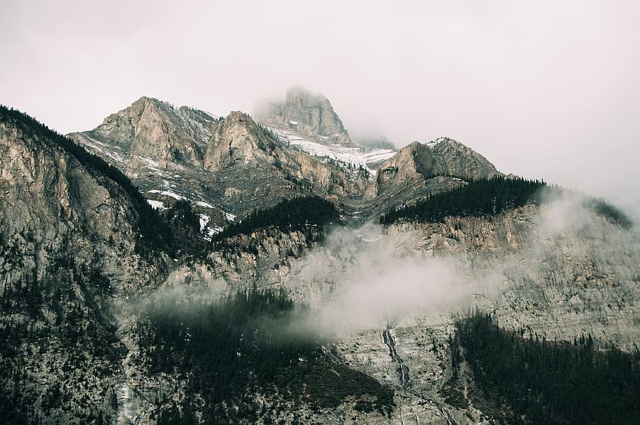 mountain, valley, trees, nature, landscape, cold, winter, snow HD wallpaper