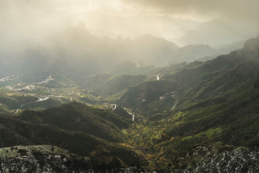 green grass on mountain, bird's-eye view photography of mountains HD wallpaper