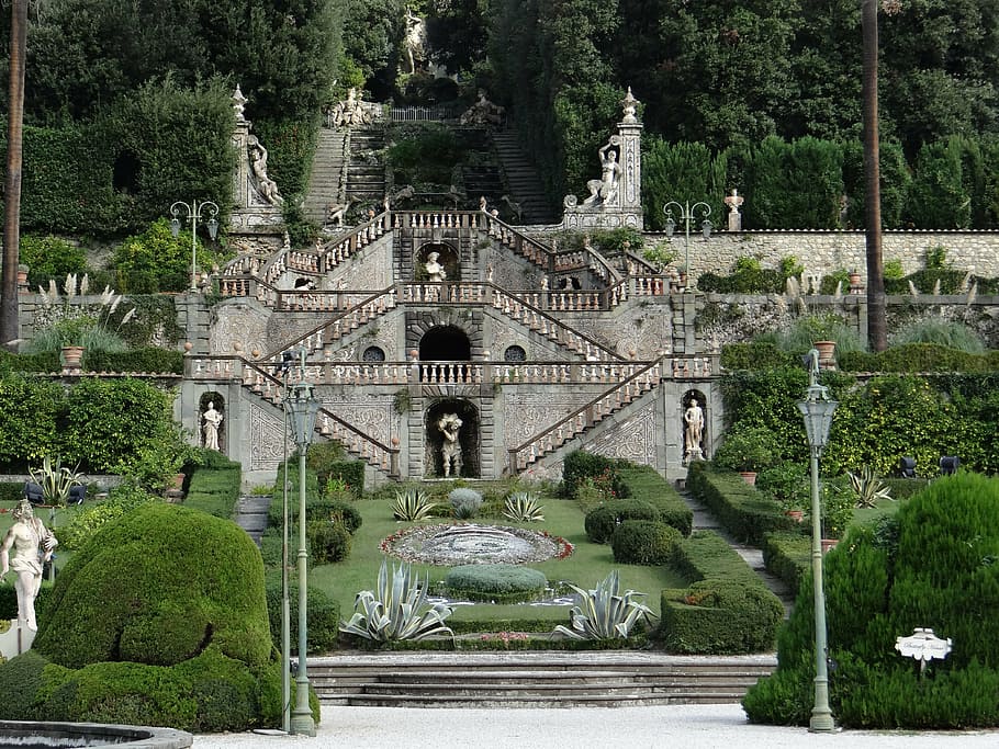 garden of villa garzoni, tuscany, collodi, italy, embroidery ground floor, HD wallpaper