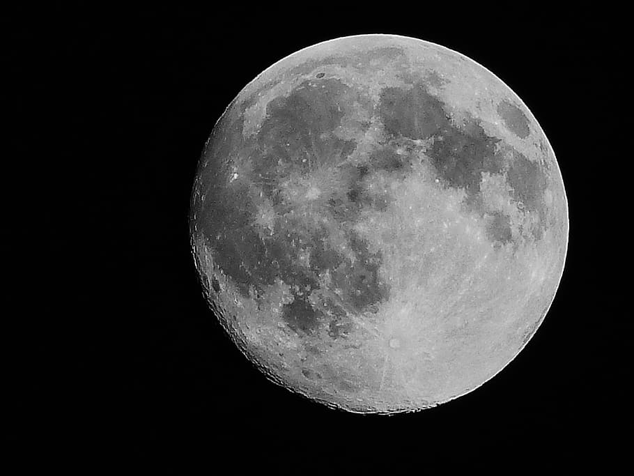 Monochrome, Full Moon, night, moon surface, astronomy, planetary moon HD wallpaper
