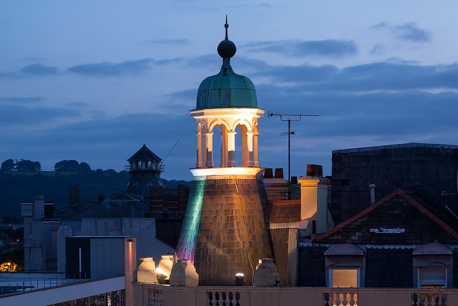 tower, great, copper roof, columnar, antenna, architecture HD wallpaper