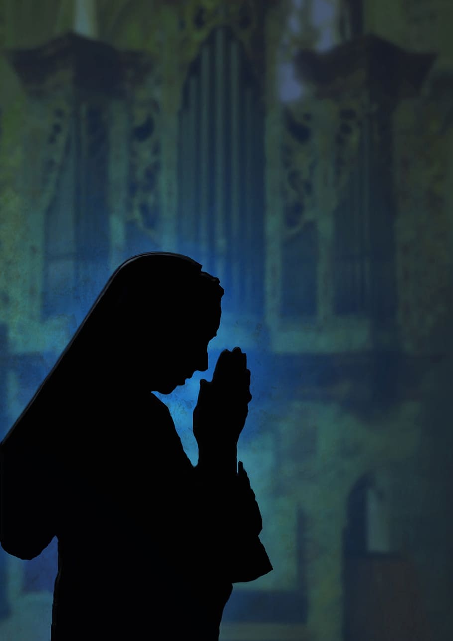 silhouette photo of woman praying, Nun, Religious Sister, prayer, HD wallpaper