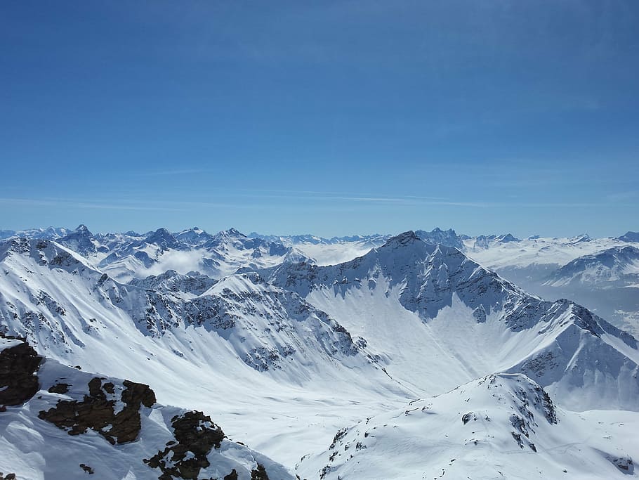 cold, mountain range, mountains, sky, snow, winter, cold temperature HD wallpaper