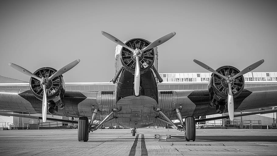 Gray Airplane, aeroplane, aircraft, aviate, aviation, black and white, HD wallpaper