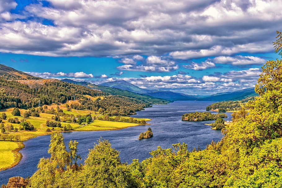 mountains, nature, sky, water, clouds, cloudy, environment, forest HD wallpaper