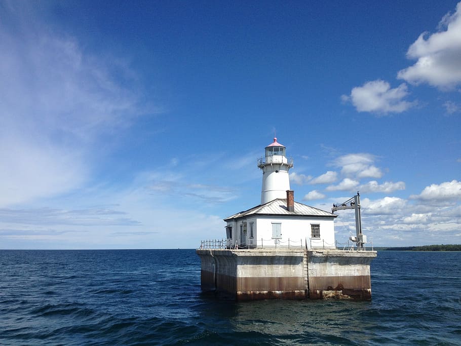 Lighthouse, Ocean, Blue, Blue, Sky, Water, landscape, nature HD wallpaper