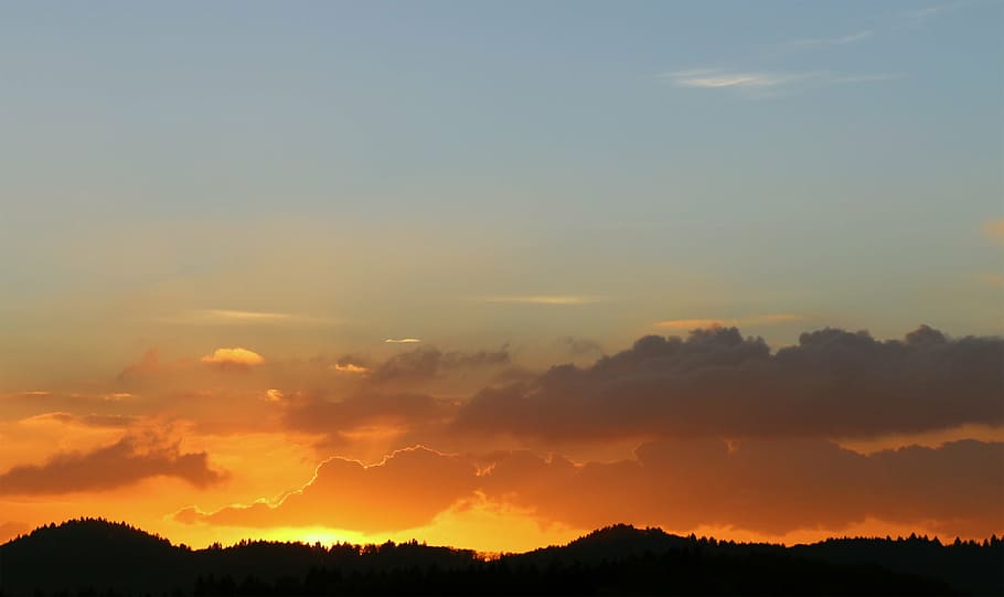 sunset, autumn, sky, evening, mood, atmosphere, clouds, orange HD wallpaper
