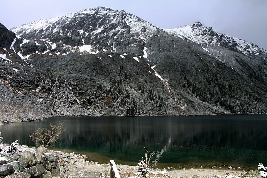 mountains, view, landscape, tatry, lake, cold temperature, beauty in nature HD wallpaper