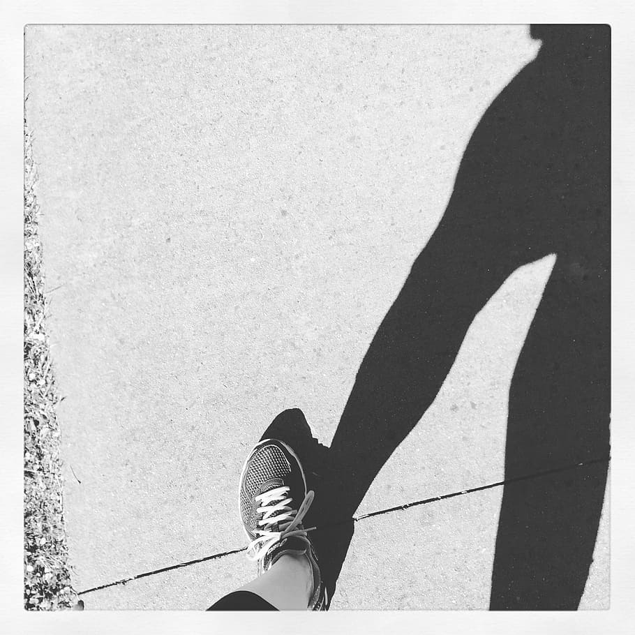 grayscale photo of person walking on sidewalk, footsteps, exercise HD wallpaper