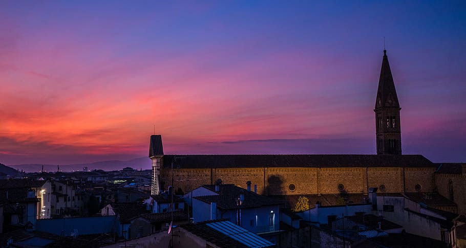 sunset, italy, skyline, red, orange, city, cityscape, evening HD wallpaper