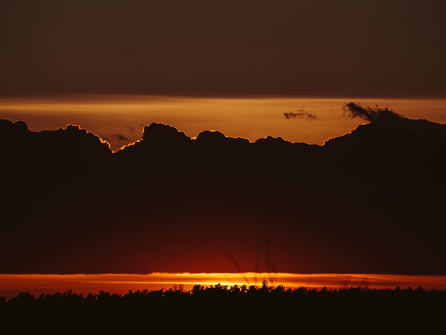sunset, dusk, silhouette, sky, clouds, dark, evening, beauty in nature HD wallpaper