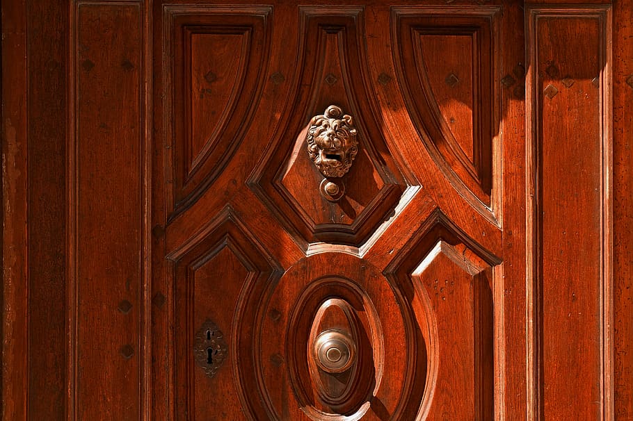 door, wood, old, handle, copper, lion, wood - material, entrance HD wallpaper