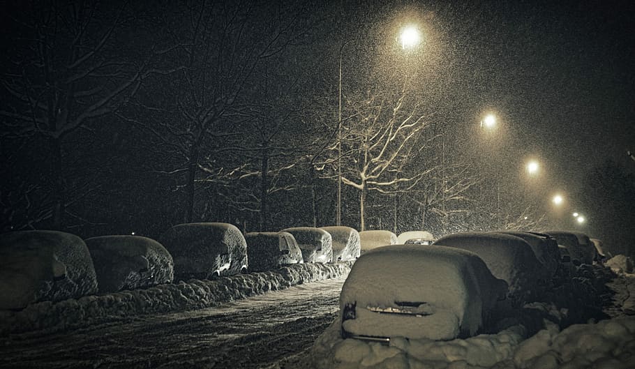 Winter, Strom, Snow, Finland, Night, street, light, illuminated HD wallpaper