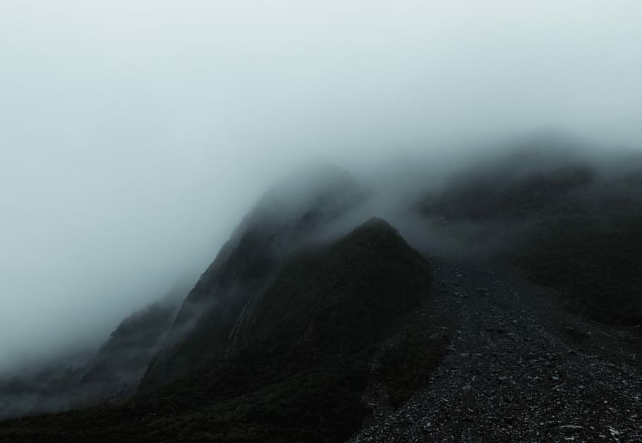 white clouds covering top of brown mountain landscape photography, mountain under white clouds close-up photography HD wallpaper