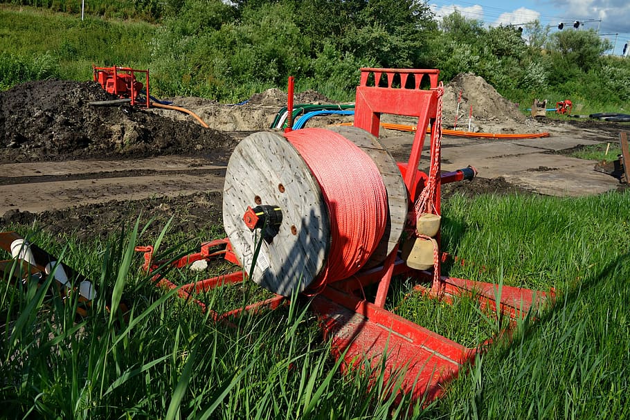 Spool, Rope, Winding, Equipment, construction site, work, grass HD wallpaper