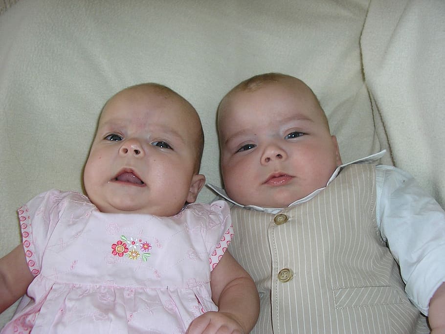 two babies lying, Twins, Siblings, Infants, newborn, boy, girl, HD wallpaper