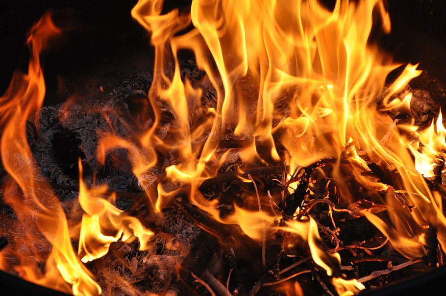 HD wallpaper: fire in a coal, night, red, flame, heat - temperature, burnin...