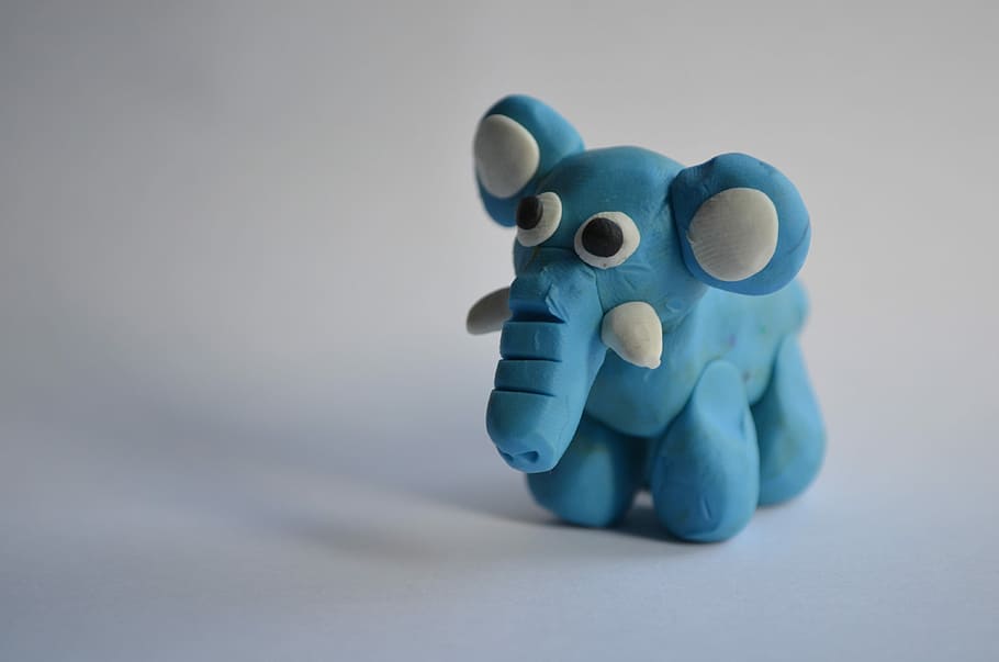 blue elephant clay mold on white surface, Plasticine, Model, Animal
