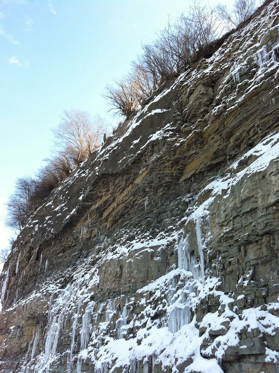 Rock, Snow, Ice, Icicles, Frozen, cliff, high, rocky, jagged HD wallpaper