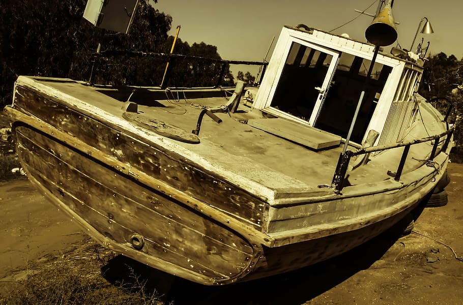 boat, old, abandoned, aged, weathered, withdrawal, retirement HD wallpaper