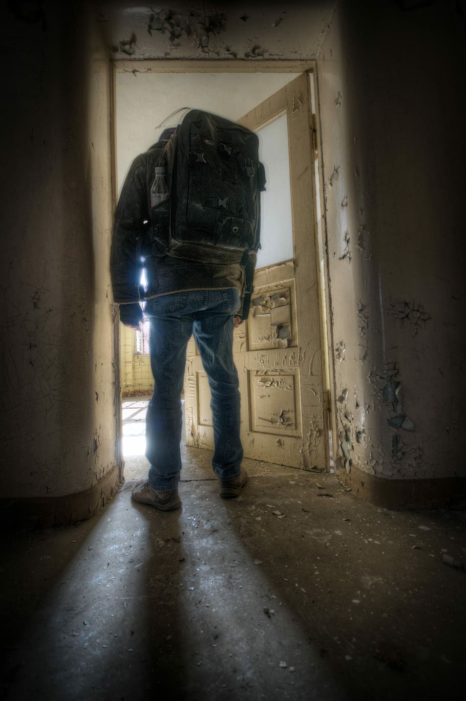 man, abandoned, door, light, person, male, lonely, alone, scary HD wallpaper