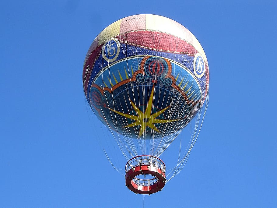 Transport, Hot Air Balloon, Disney, star, paris, flying, sky, HD wallpaper
