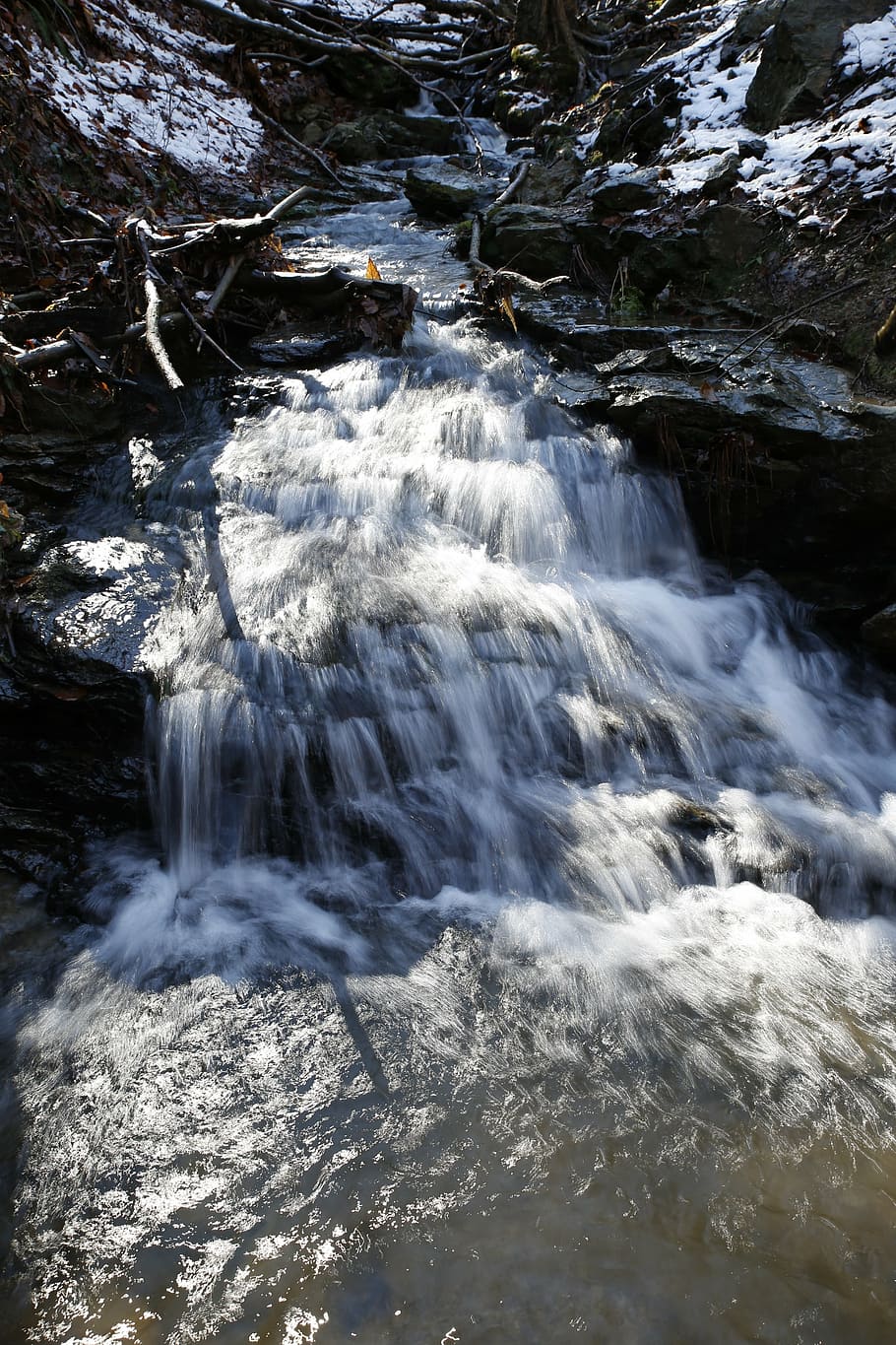 nature, river, stream, water, torrent, rock, waterfall, mountain HD wallpaper