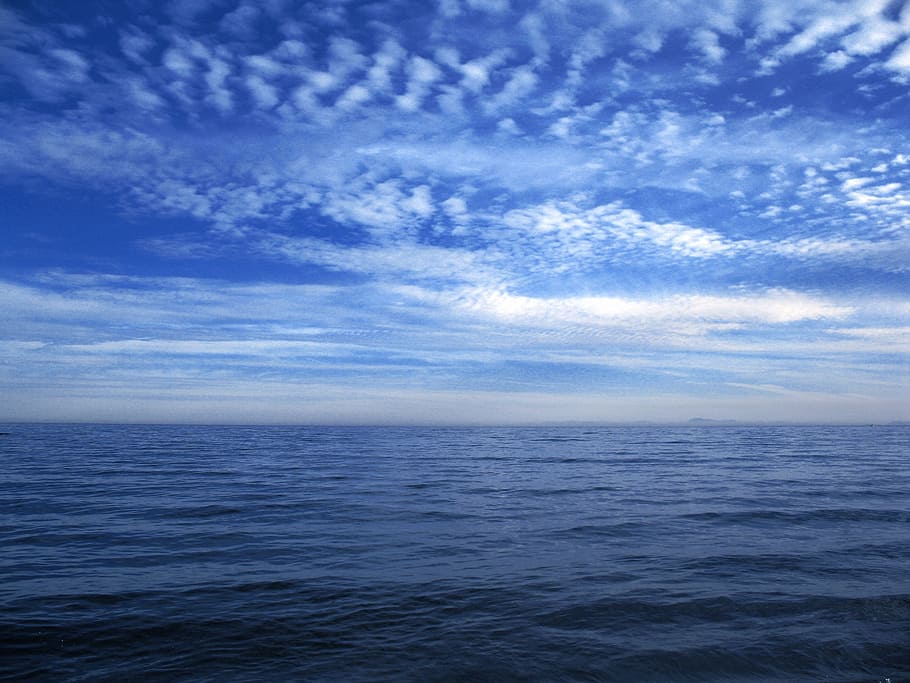 sea, blue, clouds, sky, horizon, horizon over water, cloud - sky HD wallpaper