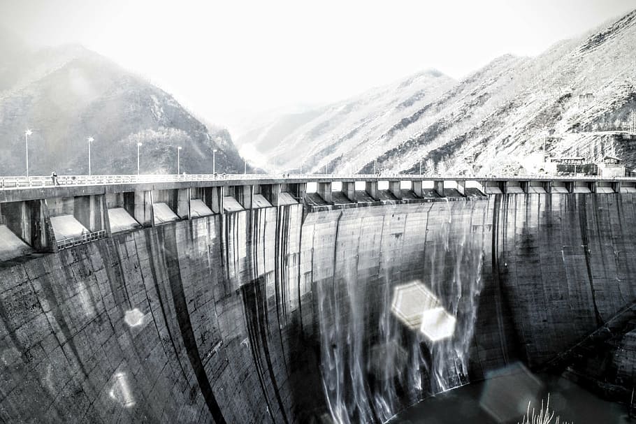 grayscale photo of water dam, photography, bridge, building HD wallpaper