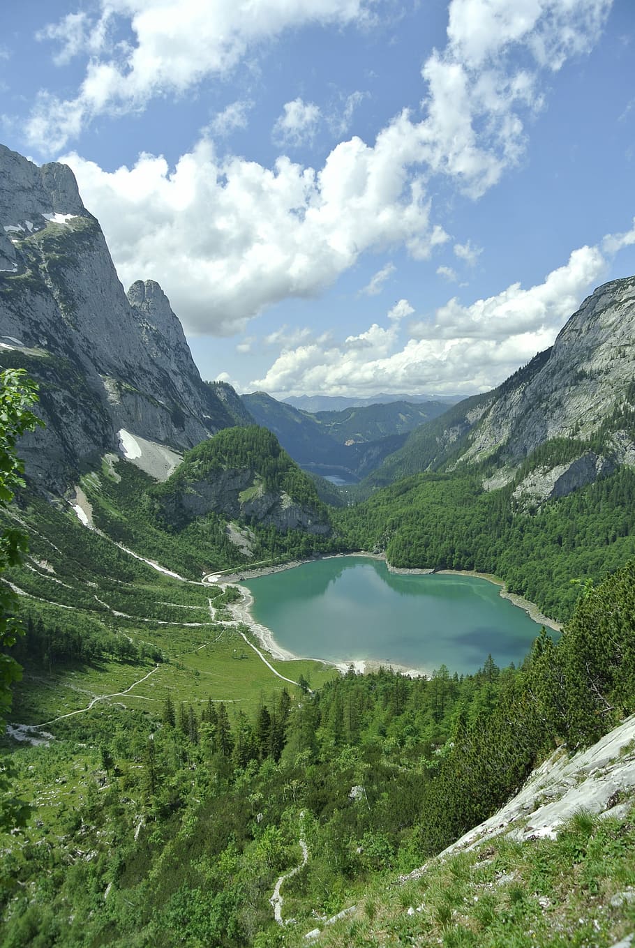 Lake, Glacier, View, Freedom, Spring, clouds, mountain, mountain range HD wallpaper