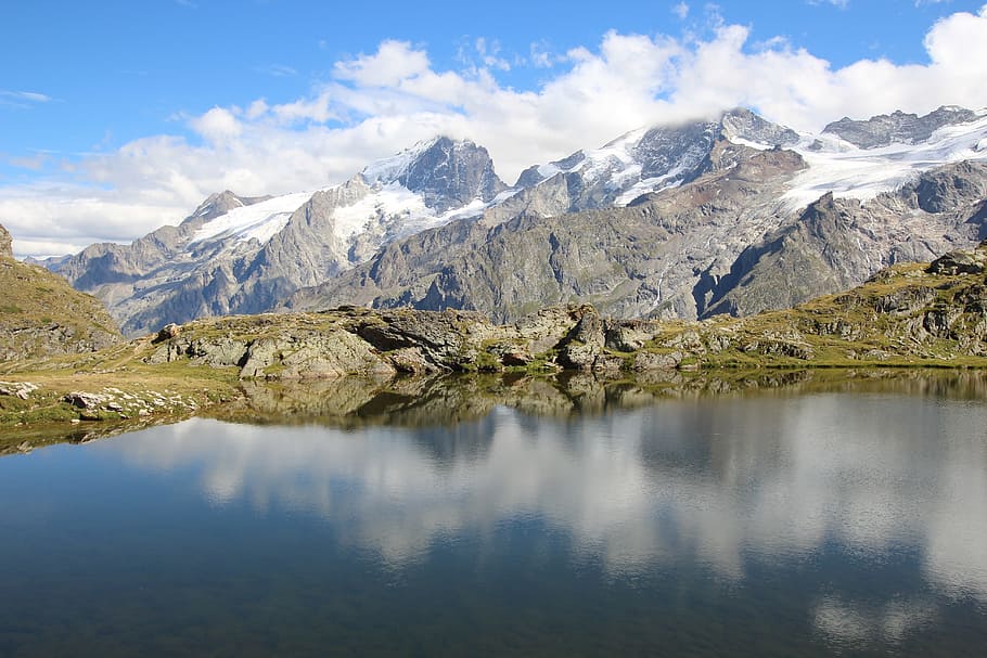 alpine, mirroring, mountain, bergsee, nature, mountains, landscape HD wallpaper