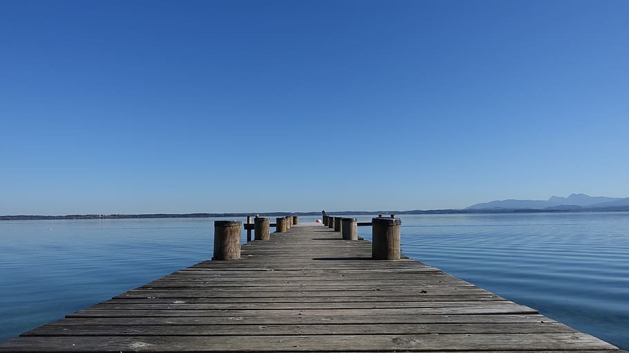 jetty, chiemsee, water, boardwalk, pier, sky, tranquility, wood - material HD wallpaper