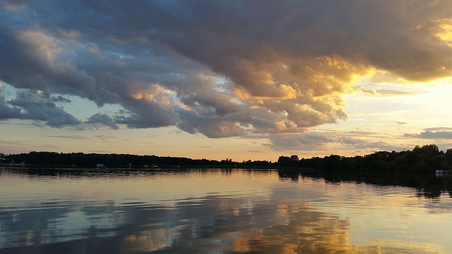 Landscape, Poland, Lake, Clouds, View, nature, reflection, sunset HD wallpaper