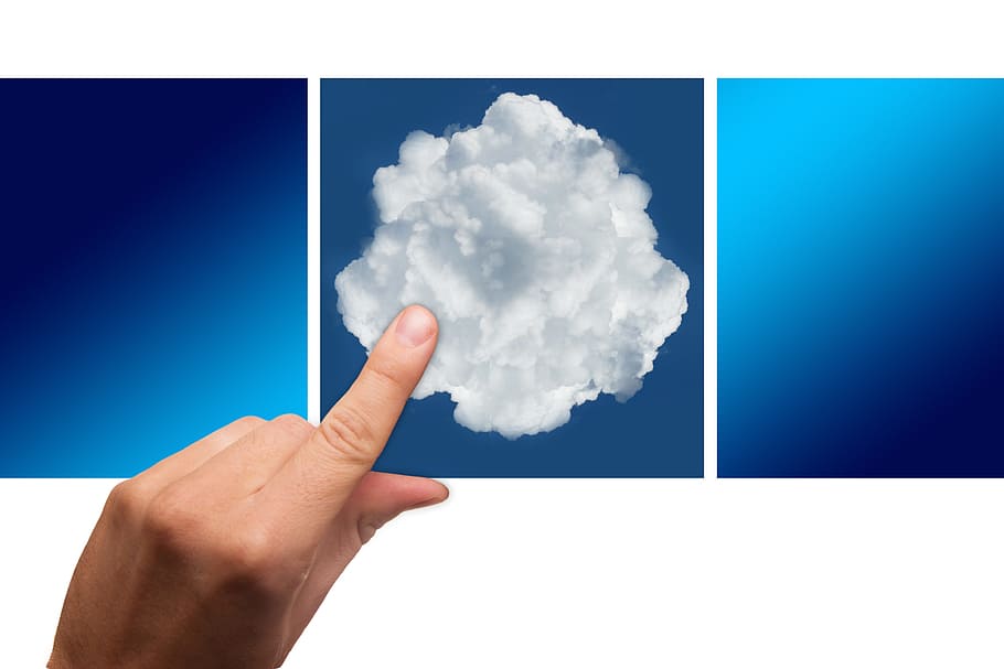 photo of person touching cloud photo panel, finger, cloud computing, HD wallpaper