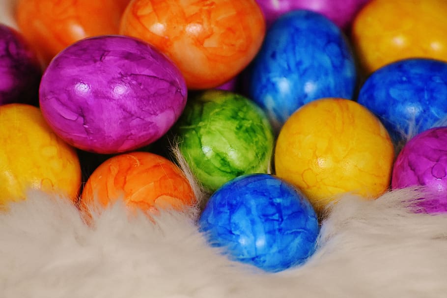 easter eggs, colored, colorful, easter nest, happy easter, colorful eggs HD wallpaper