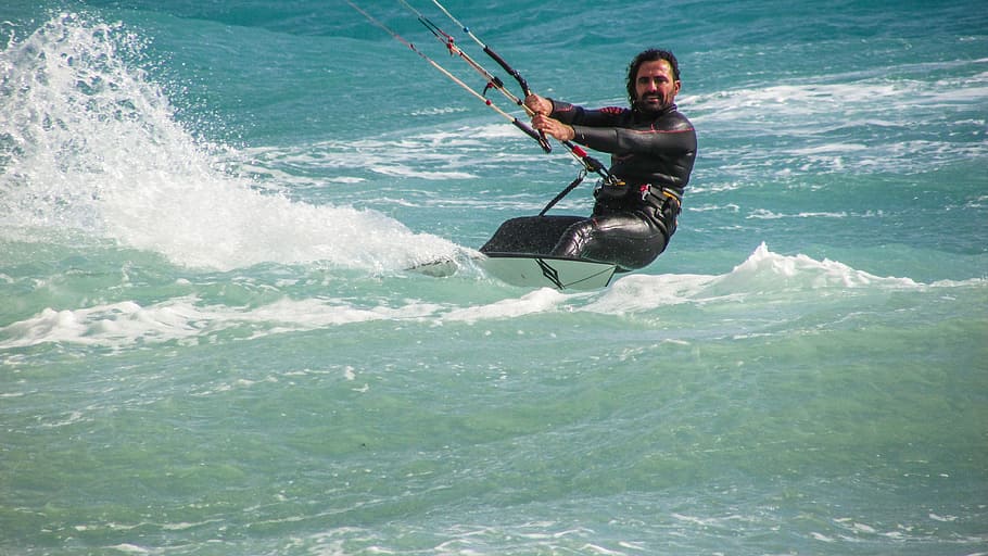 Kite Surfing, Sport, Sea, extreme, surfer, board, wind, man, HD wallpaper