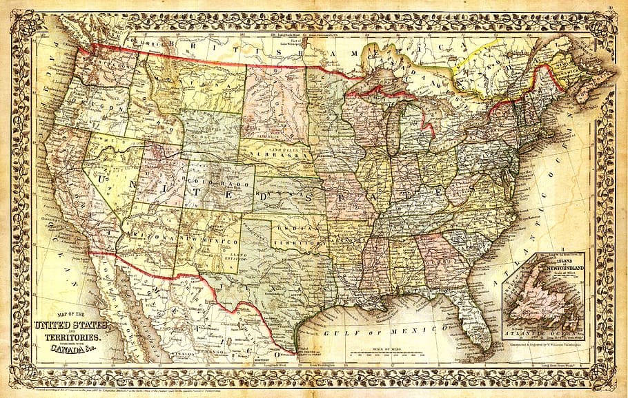 map of U.S.A, united states map, north america map, old map, antique map