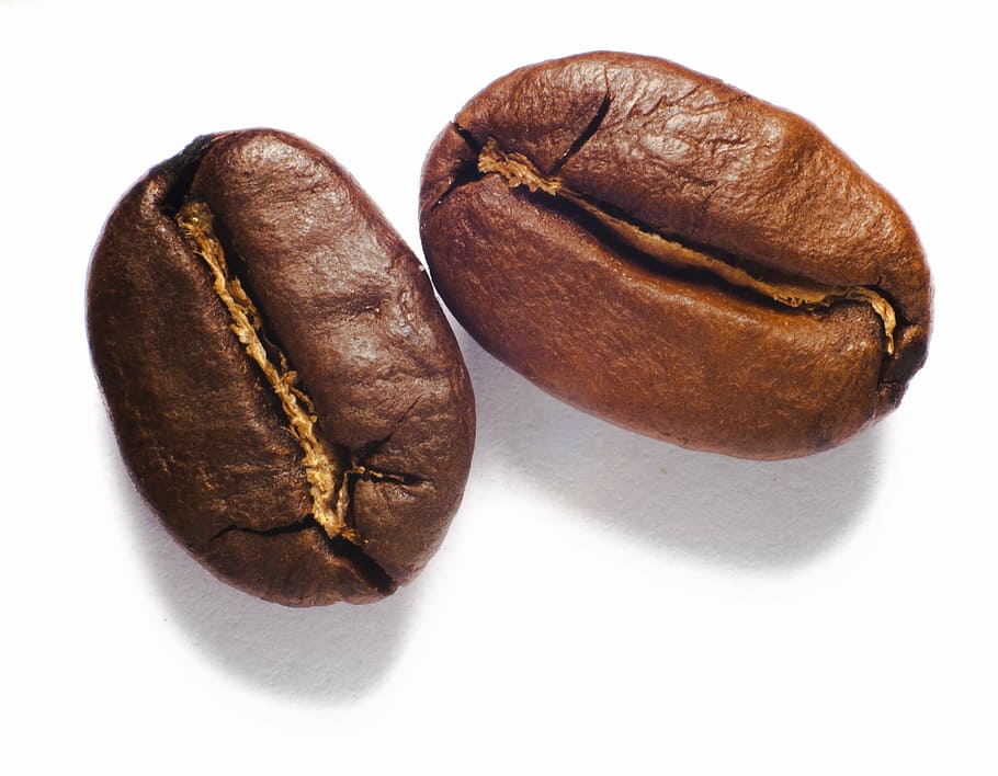 two coffee beans, grains, white background, studio shot, food and drink HD wallpaper