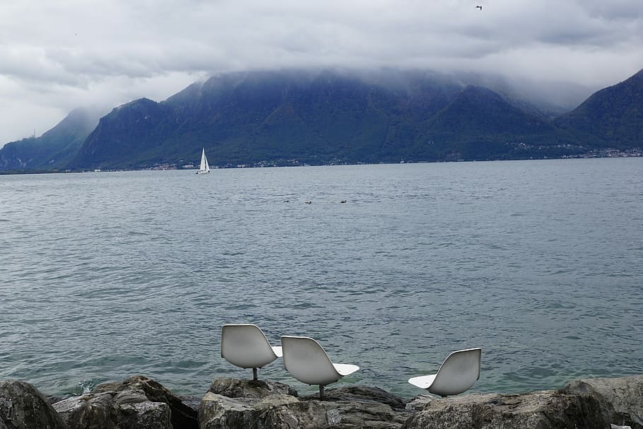 Vevey, Switzerland, Lake Geneva, Geneva, Lake, water, mountains, HD wallpaper