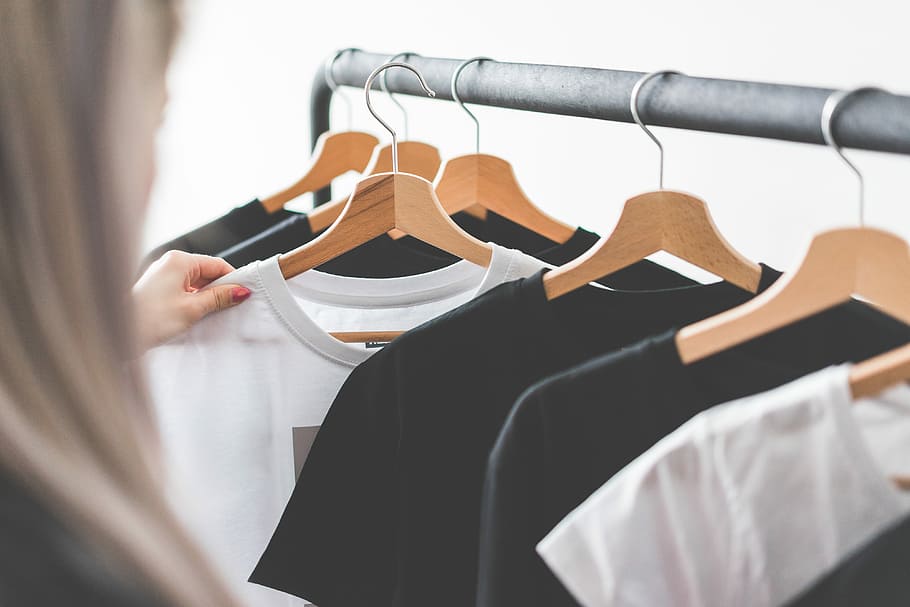 Woman Choosing T-Shirts During Clothing Shopping at Apparel Store, HD wallpaper